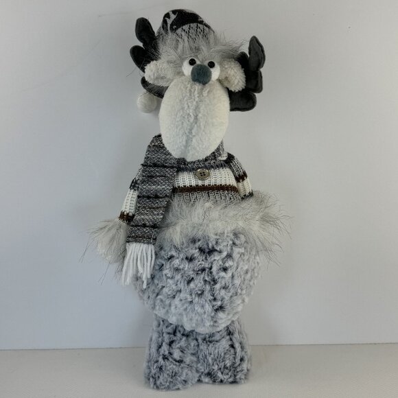 Handmade Gray Winter Moose Plush Decor Posable Hat Sweater Scarf Knit Hat 20" - Picture 1 of 11